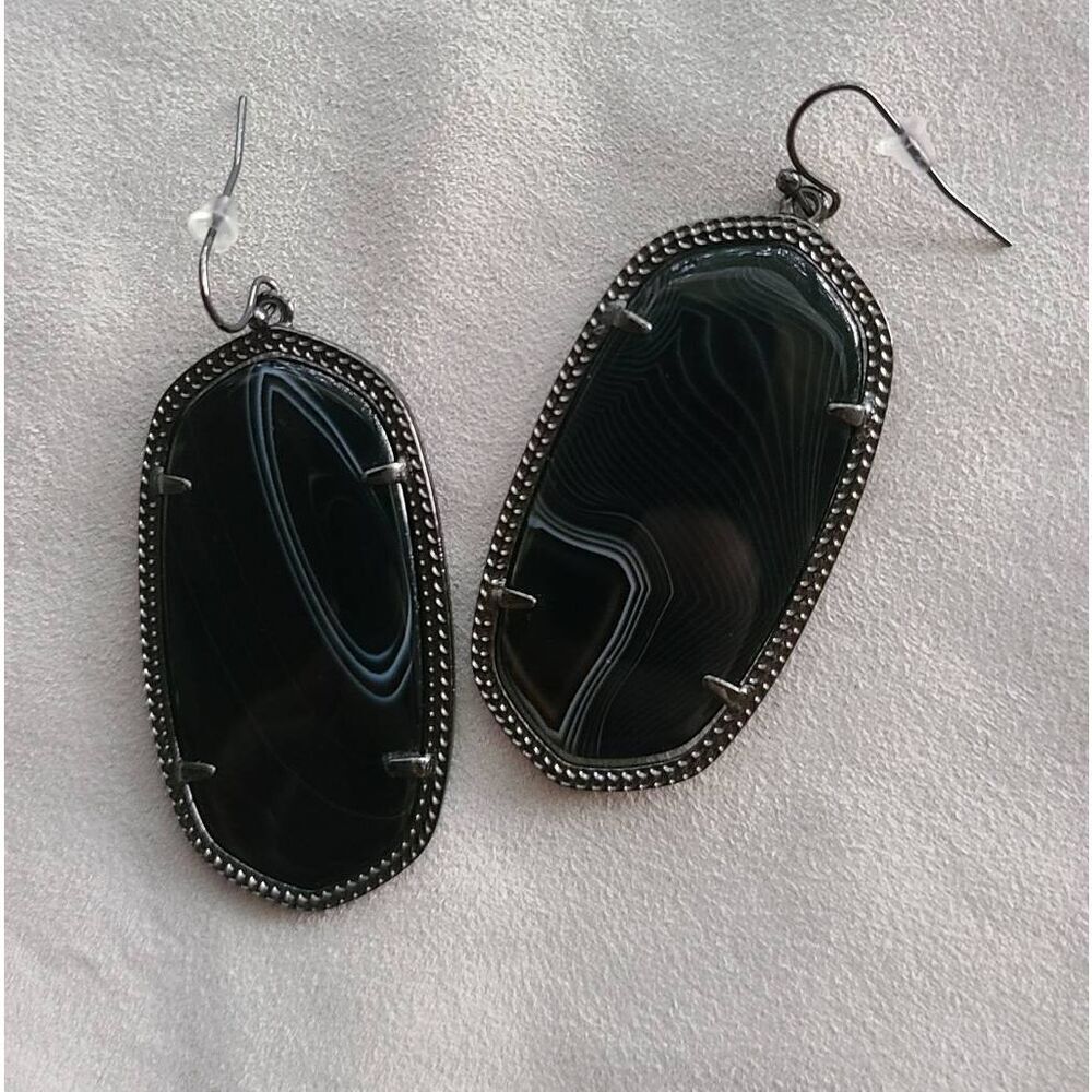 Kendra Scott VVGUC Black Banded Agate Danielle Earrings in Gunmetal